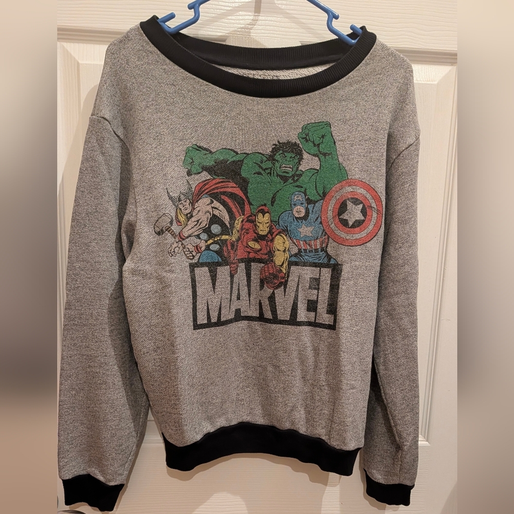 Marvel Men's Gray Crewneck Sweater with Superhero Print